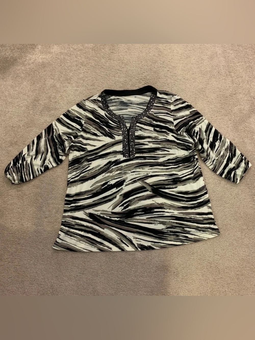 Croft & Barrow Marble Striped 3/4 Sleeve Blouse